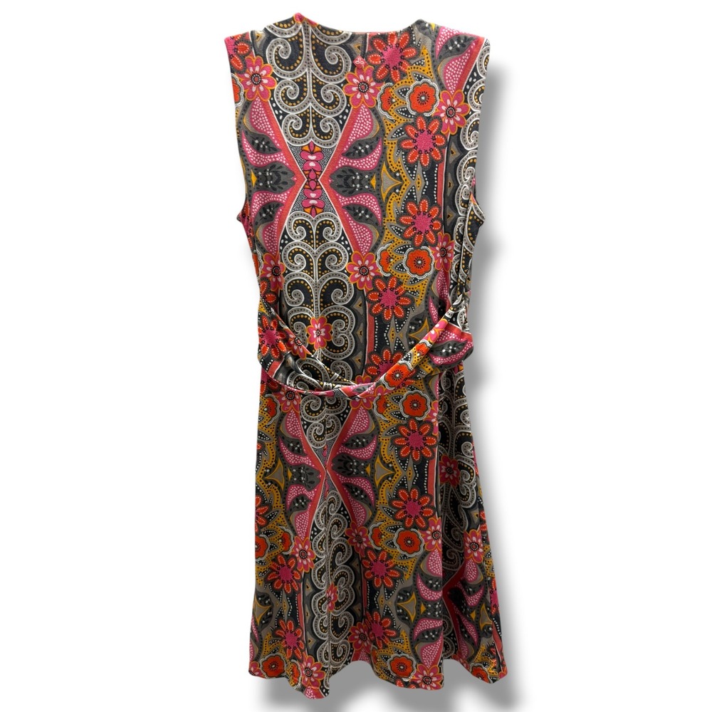 Prana Womens Twist Front Retro Faux Wrap Dress Built In Bra Paisley Floral XL - Picture 3 of 8